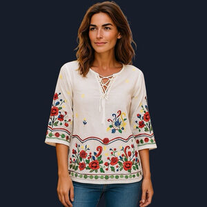 GeeGee White Embroidered Boho Peasant Top Small